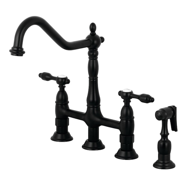 KS1270TALBS Tudor Bridge Kitchen Faucet W/ Brass Sprayer, Matte Black